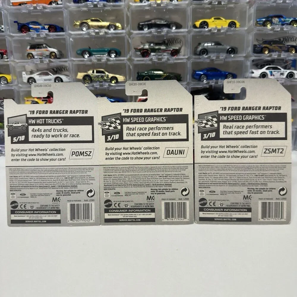 Hot Wheels Ford Ranger Raptor Lot 3 White Red Blue Speed Graphics Truck